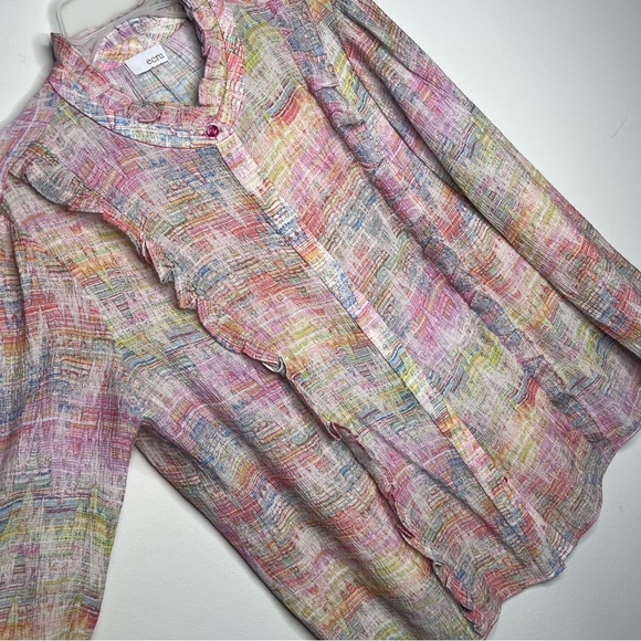 Ecru Rayon Multi Ruffle Long Sleeve Top Shirt J3 - Picture 3 of 7